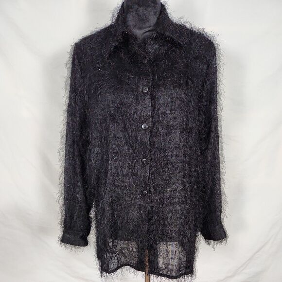 CDW Tops - Creative Design Works Womens Button Up Eyelash Shirt Size M Black Long Sleeve